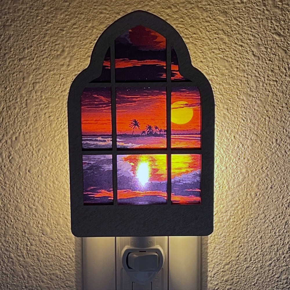 Tropical Sunset Arched Window Night Light Coastal Beach Decor Beach Theme Gift